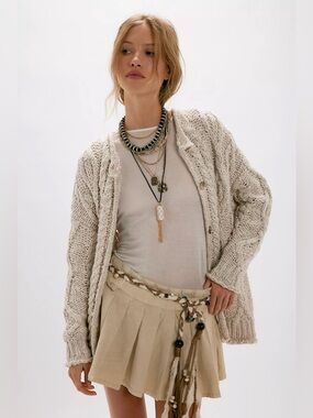 NWT Free People Opal Woven Cable Knit Cardigan Sweater